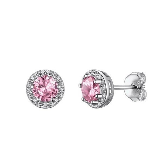 Suplight Jewelry - Suplight 925 Sterling Silver Tourmaline CZ Birthstone Halo Earrings Round Stud